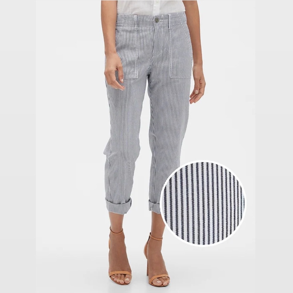 GAP Navy and White Striped Girlfriend Khaki Pants